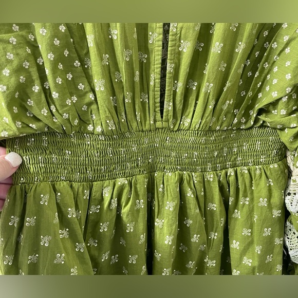 Free People NWT Sweet SW Embroidered Mini Dress in Olive Moss Green BUST 35.5” - Picture 11 of 16